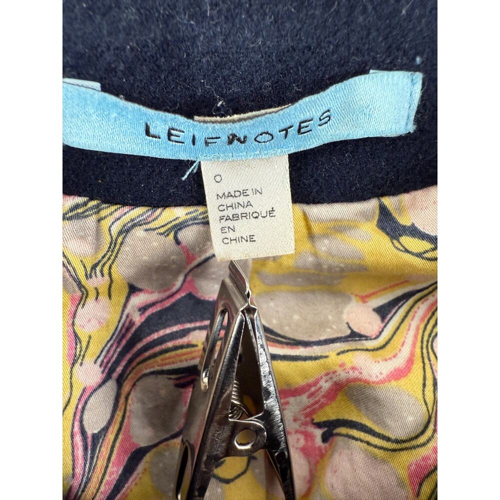LeifNotes Size 0 Stretch Outdoor Button Pea Coat Navy Long Sleeve Lined Collar - Picture 6 of 9